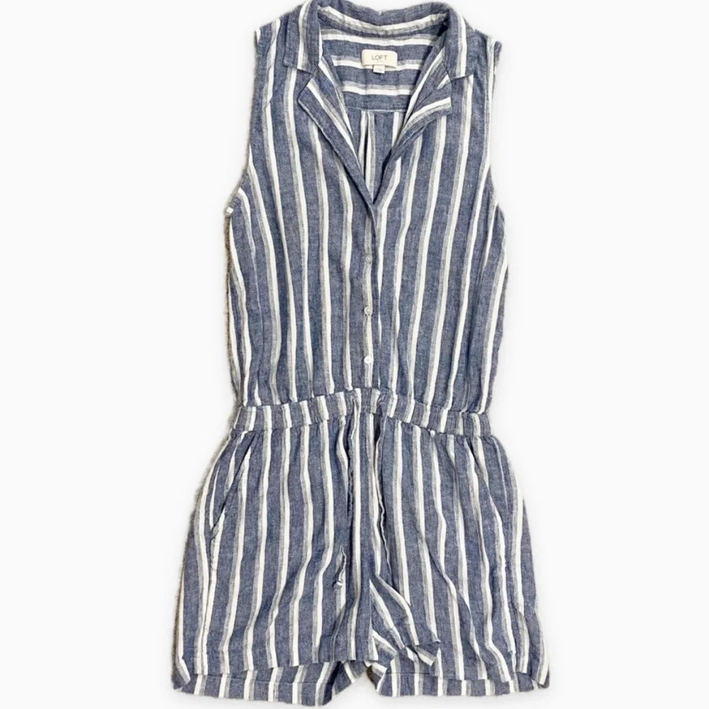 LOFT | Striped Button Sleeveless Romper
Linen Blue White - Picture 4 of 6